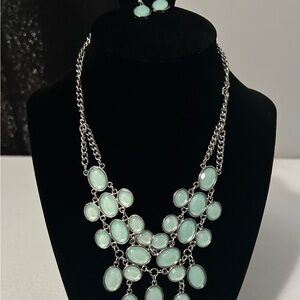 Paparazzi Silver and Mint Green Necklace Set